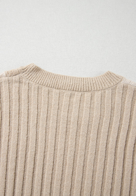 Cable-Knit Color Block Round Neck Sweater Trendsi Hanalas