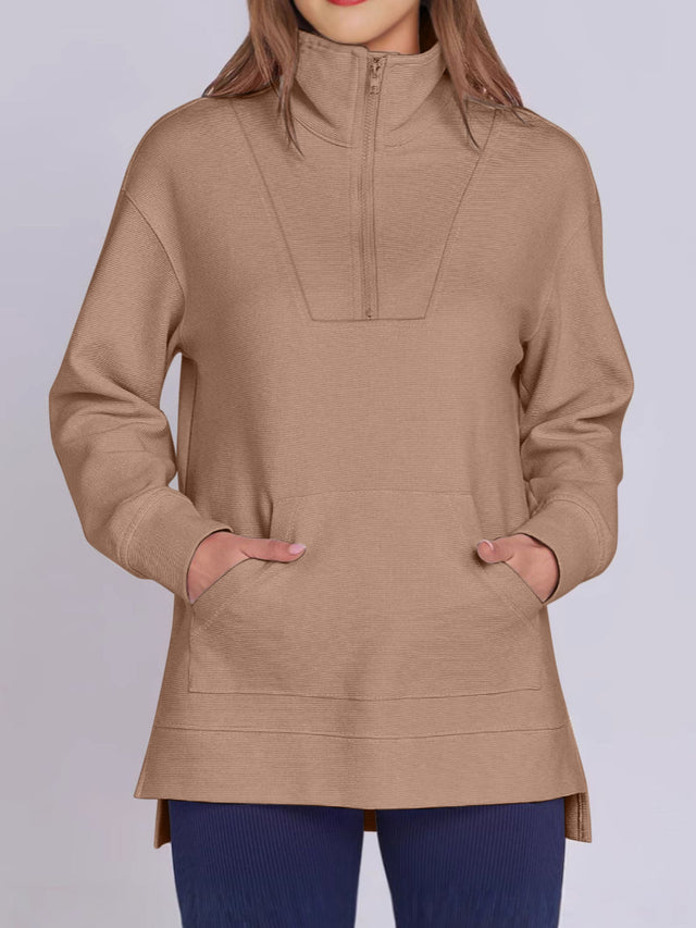 ฺHigh-Low Quarter Zip Long Sleeve Sweatshirt | Hanalas