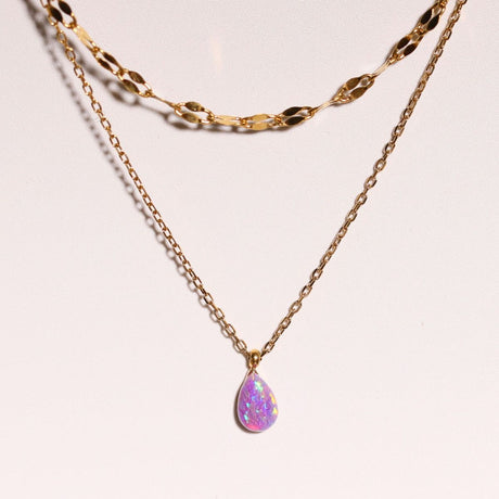 Stainless Steel Opal Pendant Necklace | Hanalas