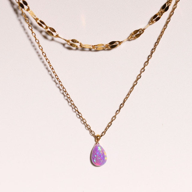 Stainless Steel Opal Pendant Necklace | Hanalas