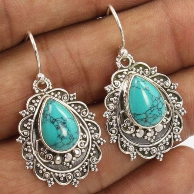 Artificial Turquoise Alloy Teardrop Dangle Earrings | Hanalas