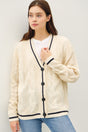 Be Cool Contrast Trim Cable-Knit V-Neck Cardigan Trendsi Hanalas