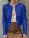 Full Size Sequin Open Front Cropped Jacket | Hanalas