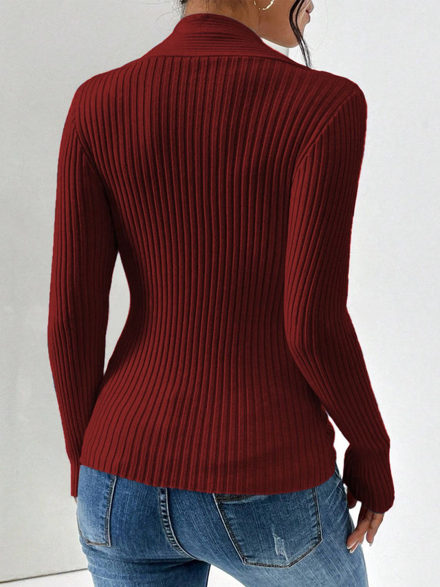 Twist Front Ribbed Long Sleeve Sweater | Hanalas