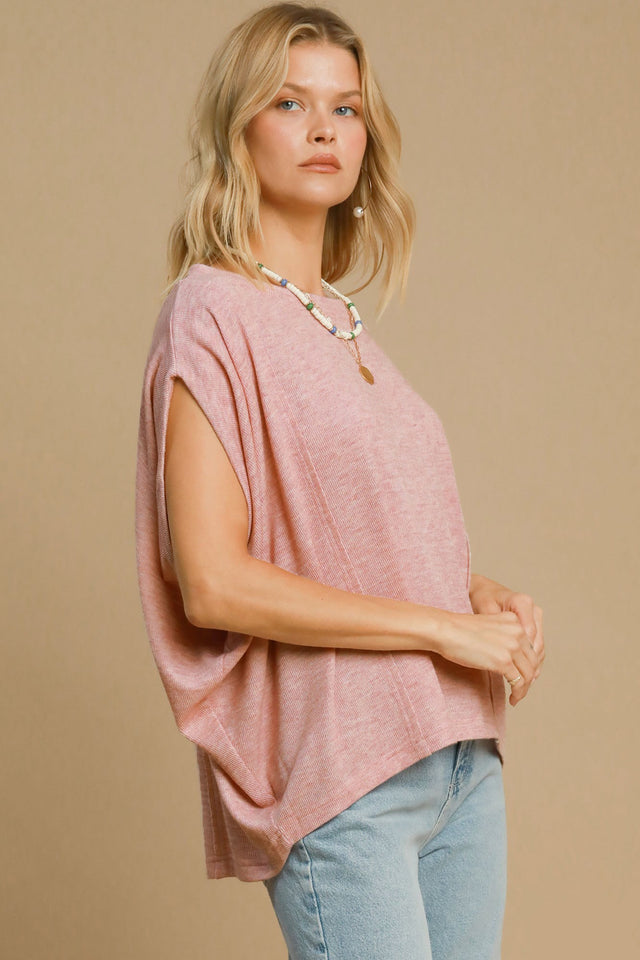 Umgee Exposed Seam Round Neck Batwing Sleeve Knit Top | Hanalas