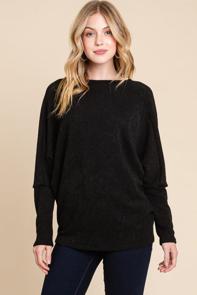 BOMBOM Drop Shoulder Long Sleeve Knit Top Trendsi Hanalas