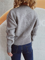 Round Neck Half Zip Long Sleeve Sweater