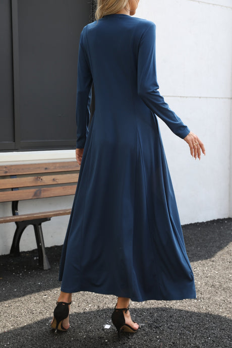 Round Neck Long Sleeve Maxi Dress with Pockets