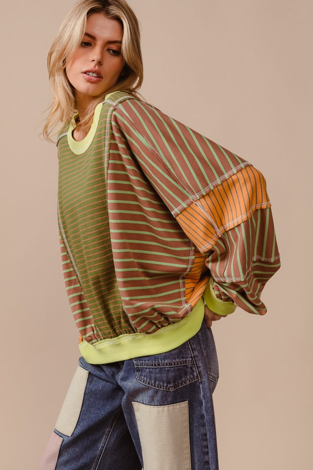 BiBi Color Block Striped Round Neck Sweatshirt Trendsi Hanalas