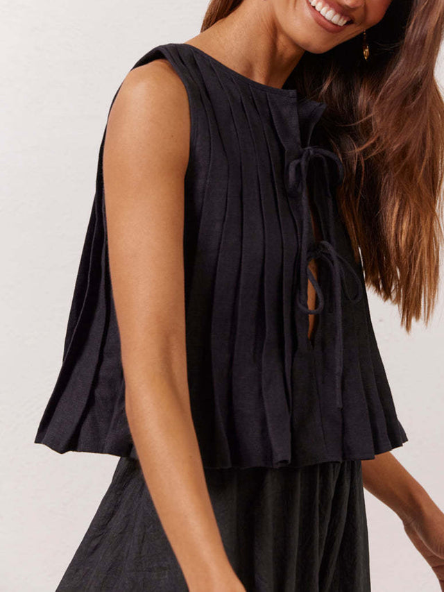 Lovelet Pleated Tied Round Neck Vest | Hanalas