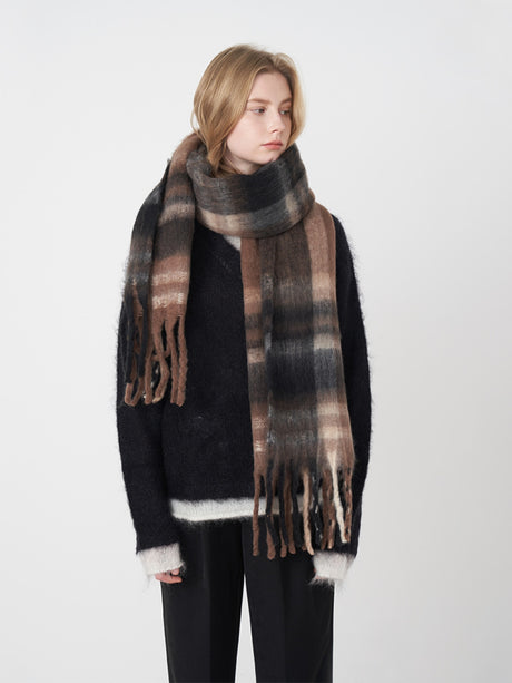 Fringe Plaid Polyester Scarf | Hanalas