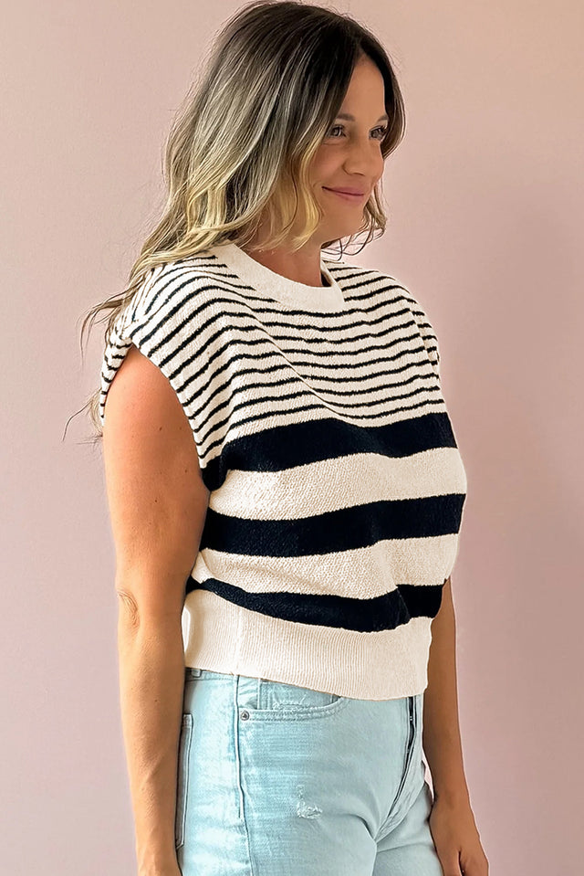 Striped Round Neck Sweater Vest | Hanalas