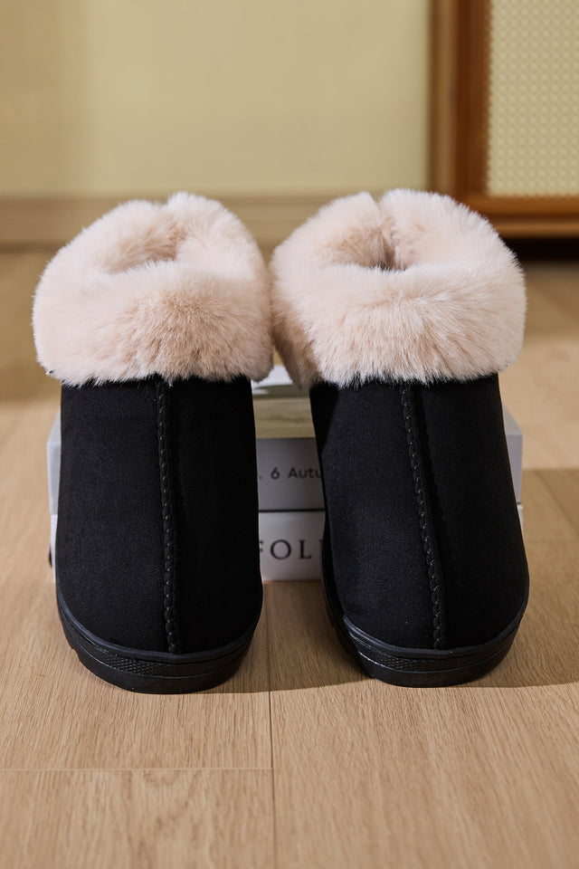 Faux Fur Round Toe Platform Slippers | Hanalas