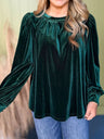 Ruched Round Neck Long Sleeve Blouse | Hanalas