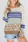 Leopard Striped Round Neck Crochet Knit Top | Hanalas