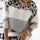 Leopard Color Block Round Neck Long Sleeve Sweater | Hanalas