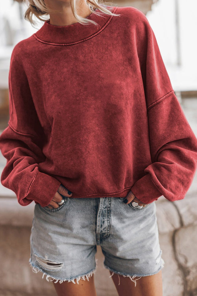 Mock Neck Dropped Shoulder Sweatshirt | Hanalas