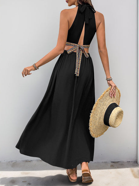 Perfee Cutout Grecian Neck Tied Back Dress | Hanalas