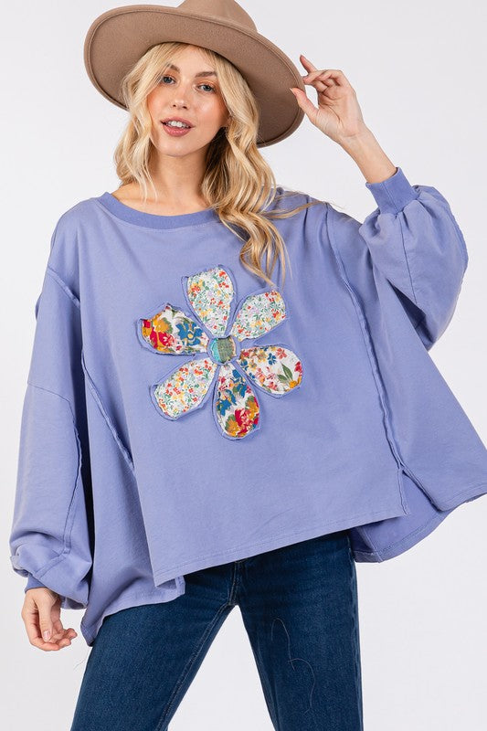 SAGE + FIG Flower Patch Dropped Shoulder Oversize Top | Hanalas