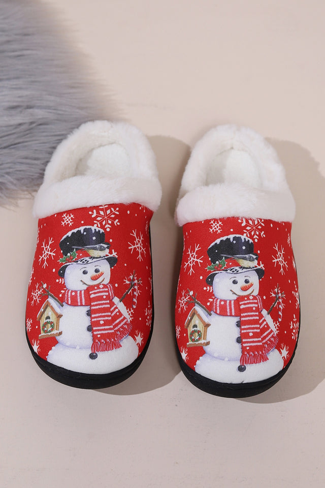 Snowman Round Toe Faux Fur Slippers | Hanalas