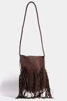 Fame Faux Suede Fringe Rectangle Crossbody Bag | Hanalas