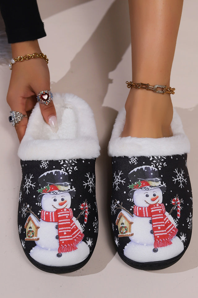 Snowman Round Toe Faux Fur Slippers | Hanalas