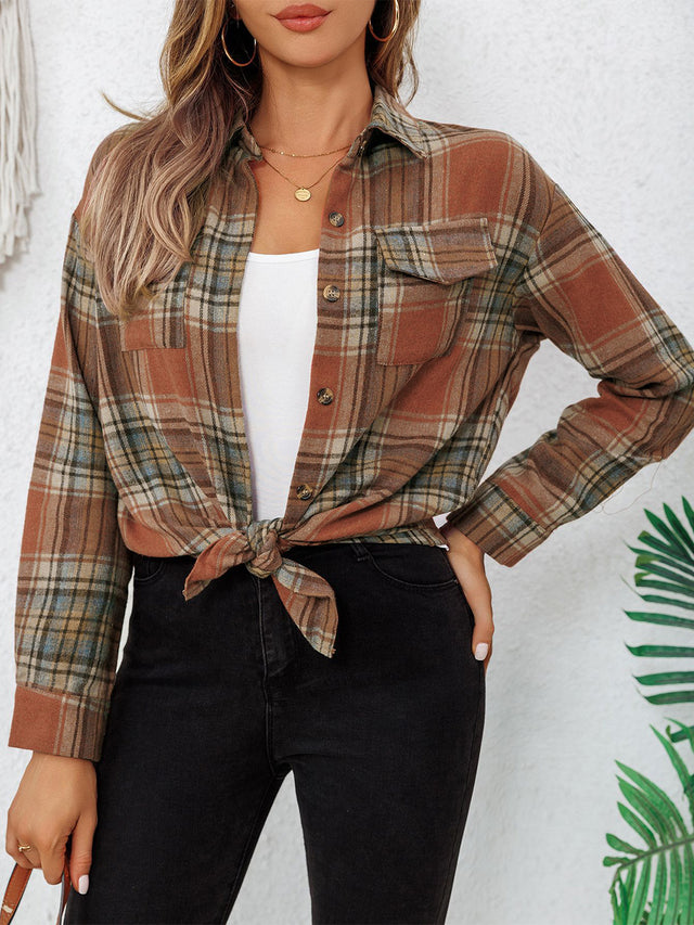 Plaid Collared Neck Button Up Long Sleeve Shirt | Hanalas