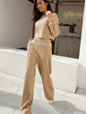 Waffle-Knit Round Neck Top and Pants Set | Hanalas