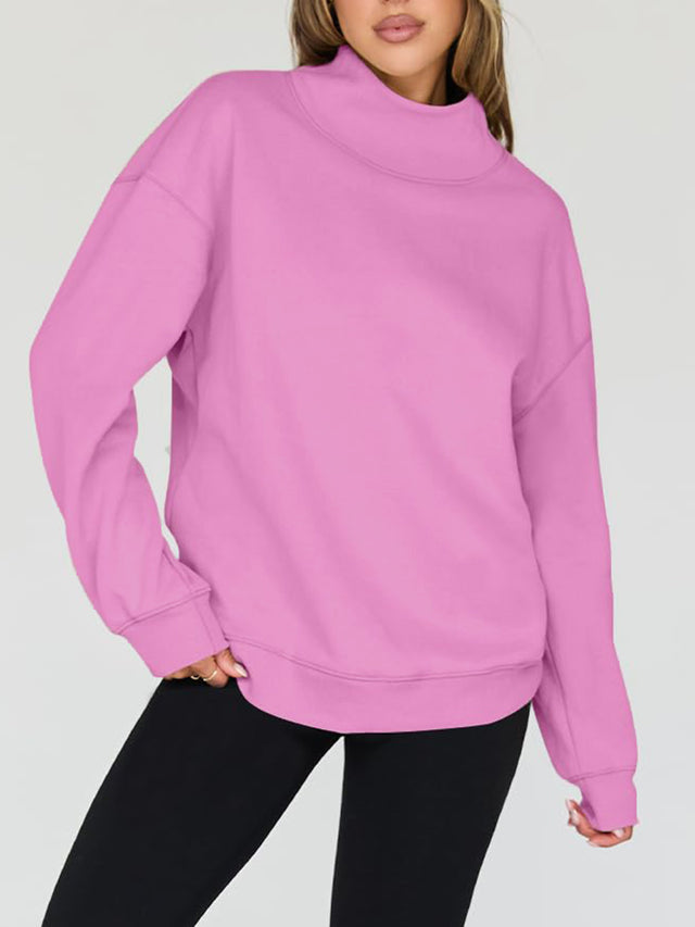 Mock Neck Drop Shoulder Long Sleeve Sweatshirt | Hanalas