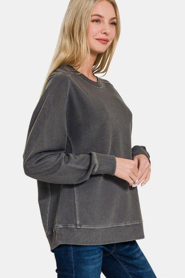 Zenana Full Size Pigment Dyed French Terry Sweatshirt | Hanalas