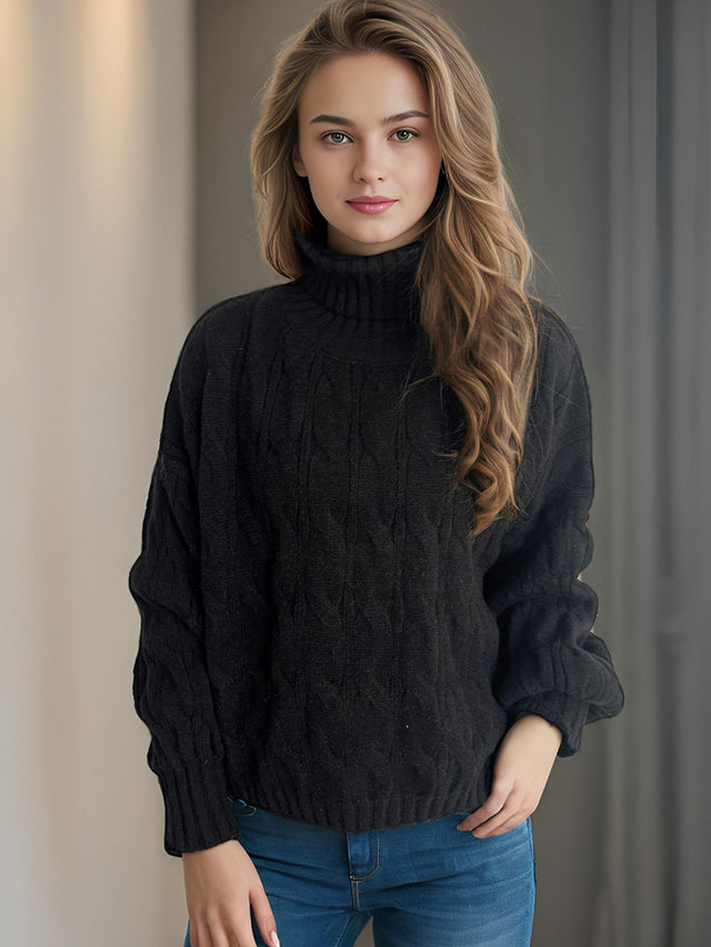 Cable-Knit Turtleneck Long Sleeve Sweater Trendsi Hanalas