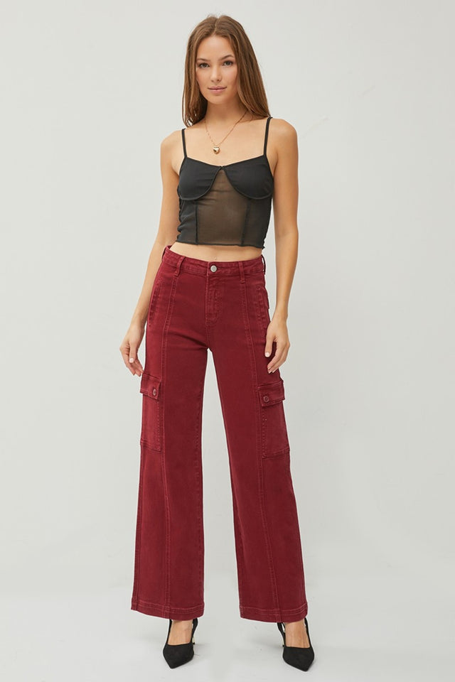 RISEN Full Size High Rise Wide Leg Cargo Jeans Trendsi Hanalas