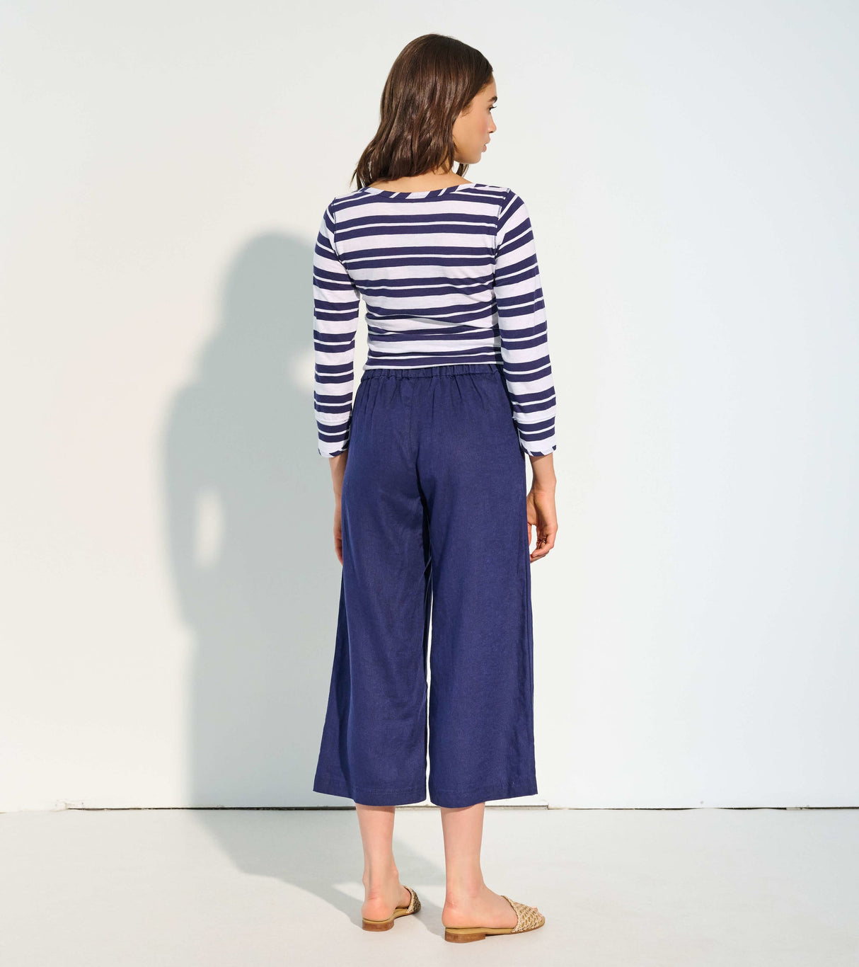 Cropped Wide Leg Pants - Navy