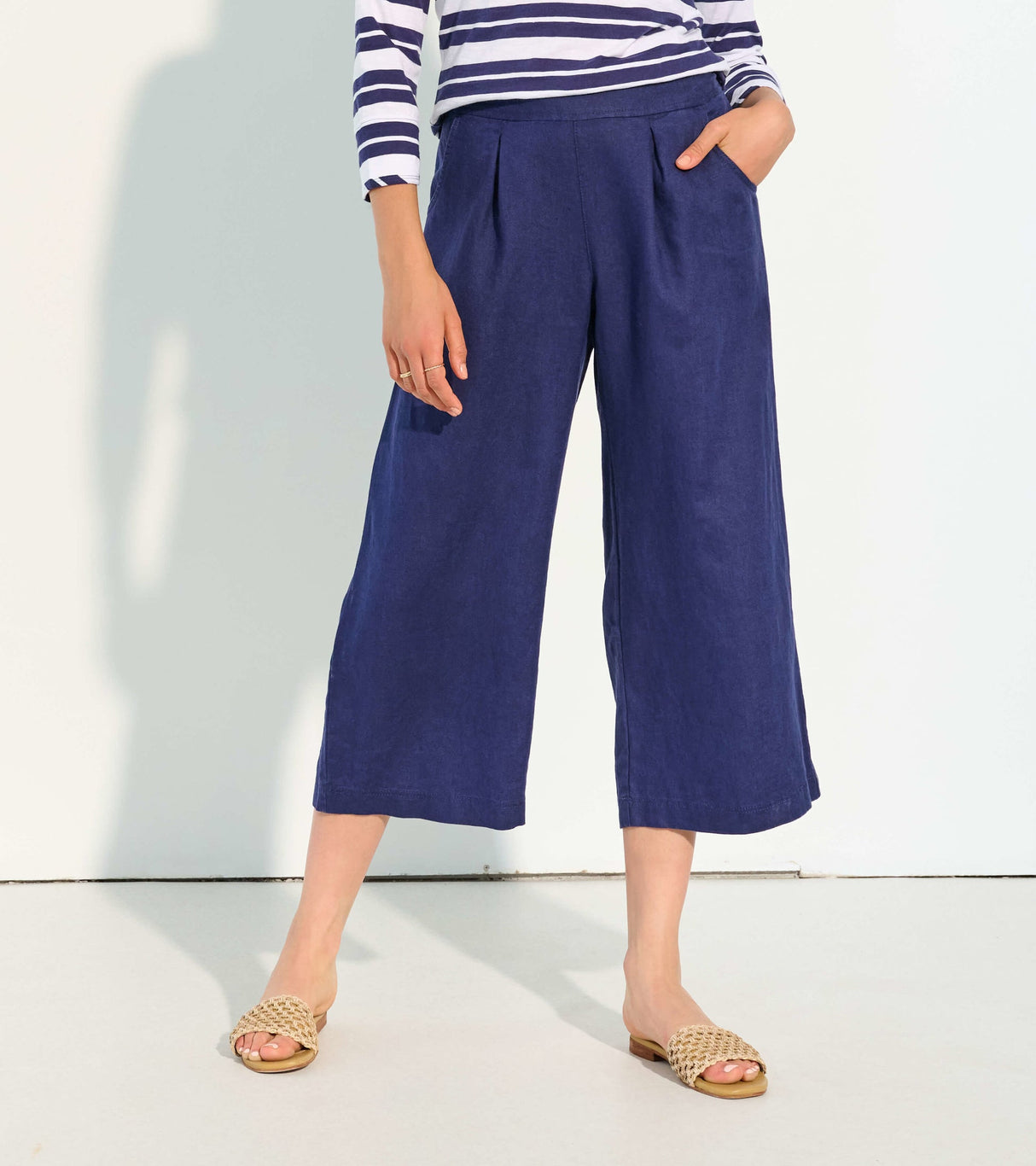 Cropped Wide Leg Pants - Navy