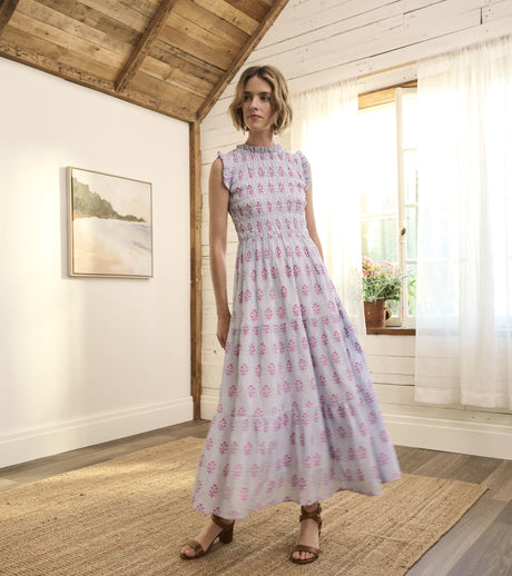 Smocked Maxi Dress - Wildflower Seersucker