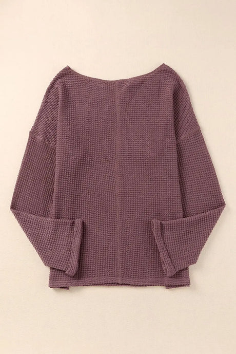 purple Waffle Knit Loose Long Sleeve Top Hanalas Hanalas