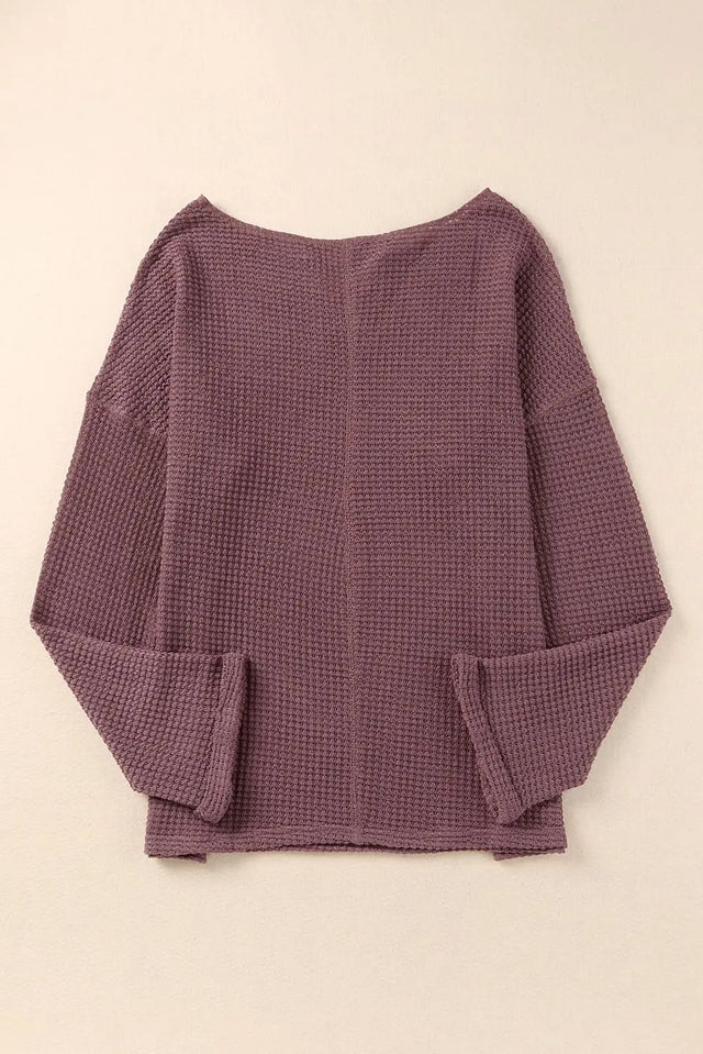 purple Waffle Knit Loose Long Sleeve Top Hanalas Hanalas